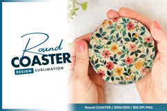 Floral watercolor pattern for round coaster png Product Image 1