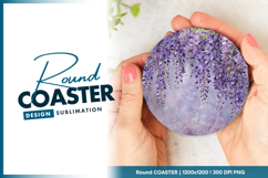 Wisteria flowers cascade against a textured round coaster Product Image 1