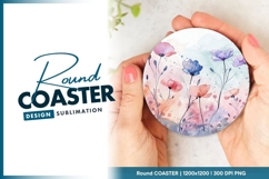 Watercolor floral round coaster png Product Image 1