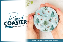Watercolor christmas ornament and tree pattern round coaster Product Image 1