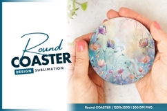 Floral watercolor design round coaster png Product Image 1