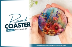 Floral bouquet with alcohol ink round coaster Product Image 1