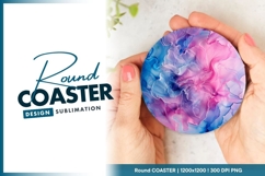 Pink blue alcohol ink round coaster design Product Image 1