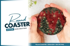 Festive christmas trees on red grunge round coaster Product Image 1