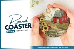 Country farm watercolor round coaster png Product Image 1