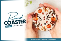 Watercolor pumpkins and leaves fall round coaster Product Image 1
