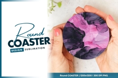 Pink purple ink marble round coaster png Product Image 1