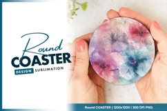 Watercolor floral illustration round coaster png Product Image 1