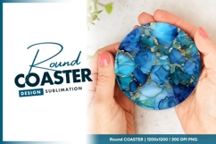 Blue and gold abstract ink round coaster Product Image 1