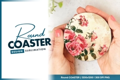 Watercolor roses floral round coaster png Product Image 1