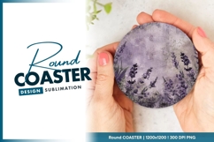 Lavender floral design on textured round coaster png Product Image 1