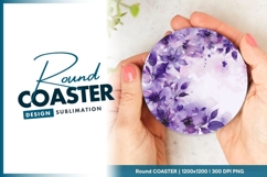 Purple watercolor flowers round coaster png design Product Image 1