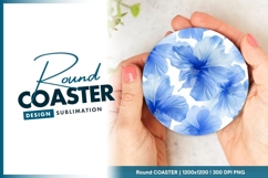 Blue hibiscus floral pattern round coaster png Product Image 1