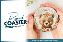 Cute floral bear round coaster png Product Image 1
