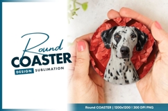 Dalmatian dog portrait on red hearts round coaster Product Image 1