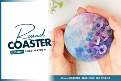 Floral circle art texture with pansies round coaster png Product Image 1
