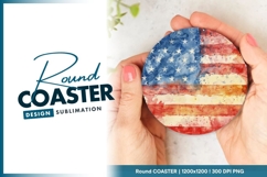 Watercolor american flag round coaster png Product Image 1