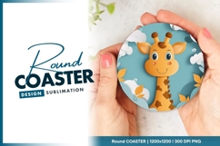 Cute giraffe with clouds round coaster png Product Image 1