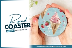 Strawberry ice cream round coaster png design Product Image 1