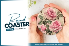 Pink roses watercolor illustration round coaster png Product Image 1