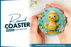 Paper cut chick with spring flowers round coaster Product Image 1