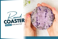 Lavender floral grunge round coaster png Product Image 1