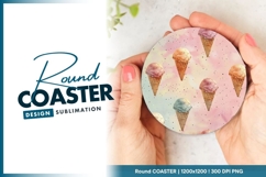 Watercolor ice cream cones pattern round coaster Product Image 1