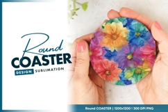 Watercolor flower circle round coaster png Product Image 1