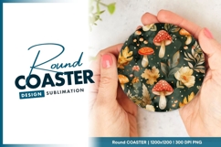 Watercolor mushroom floral pattern round coaster png Product Image 1