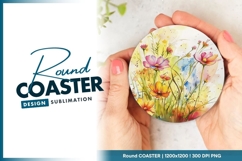 Watercolor flowers on round coaster png Product Image 1