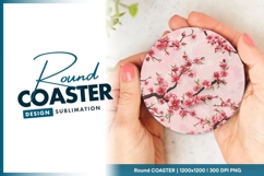 Pink cherry blossom branches round coaster png Product Image 1