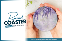 Wisteria flowers watercolor background round coaster png Product Image 1