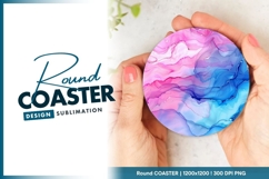 Pink blue watercolor abstract round coaster png Product Image 1
