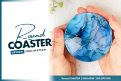 Blue alcohol ink round coaster png Product Image 1