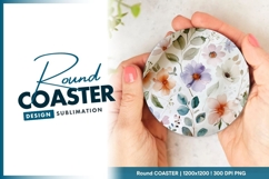 Watercolor floral pattern for round coaster png Product Image 1