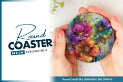 Floral art circle round coaster png Product Image 1