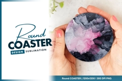 Pink and grey abstract alcohol ink round coaster png Product Image 1
