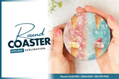 Watercolor ice cream cones round coaster png Product Image 1