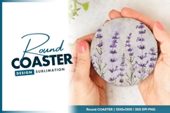 Lavender flowers circle design round coaster png Product Image 1