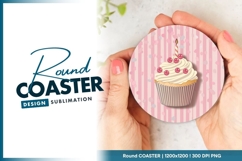 Birthday cupcake with candle round coaster png Product Image 1