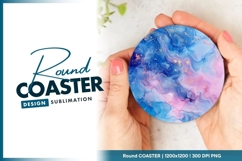 Abstract blue pink and gold round coaster Product Image 1