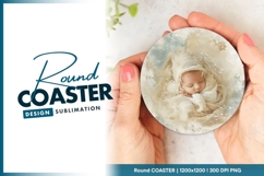 Newborn baby portrait wrapped in soft cloth round coaster Product Image 1