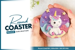 Cute cartoon unicorn round coaster png image Product Image 1