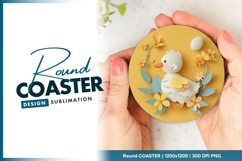 Cute duckling papercut art round coaster png Product Image 1