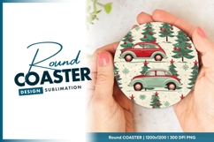 Retro cars and christmas trees round coaster Product Image 1