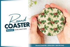 Vintage holly berry christmas round coaster png Product Image 1