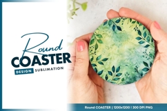 Watercolor green leaves circular round coaster png Product Image 1