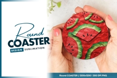 Red Watermelon Slices on Crinkled Paper Round Coaster Png Product Image 1