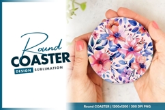 Watercolor Floral Arrangement on Round Coaster Png Product Image 1