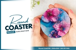Pink and Blue Floral Design on Round Coaster Png Product Image 1